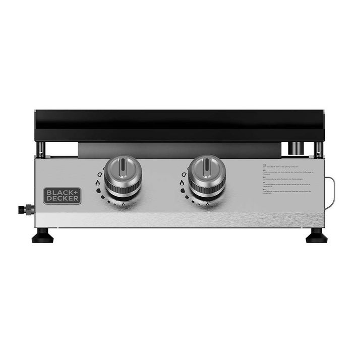 Black+Decker Plancha de Gas Bxop4900E, 2 Quemadores 2.45 KW, Superficie de Esmalte Porcelánico 580x360 mm, Encendido Automático, Patas Ajustables