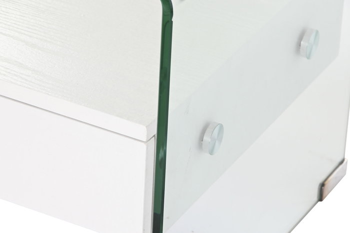 DKD Home Decor Mesita de Noche Moderno Blanco Transparente Cristal y MDF Glass 20 40 x 50 x 45.5 cm