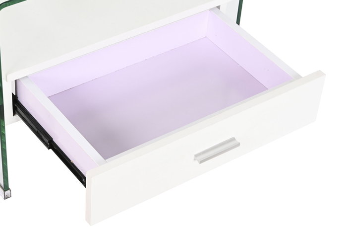 DKD Home Decor Mesita de Noche Moderno Blanco Transparente Cristal y MDF Glass 20 40 x 50 x 45.5 cm
