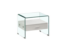 DKD Home Decor Mesita de Noche Moderno Blanco Transparente Cristal y MDF Glass 20 40 x 50 x 45.5 cm