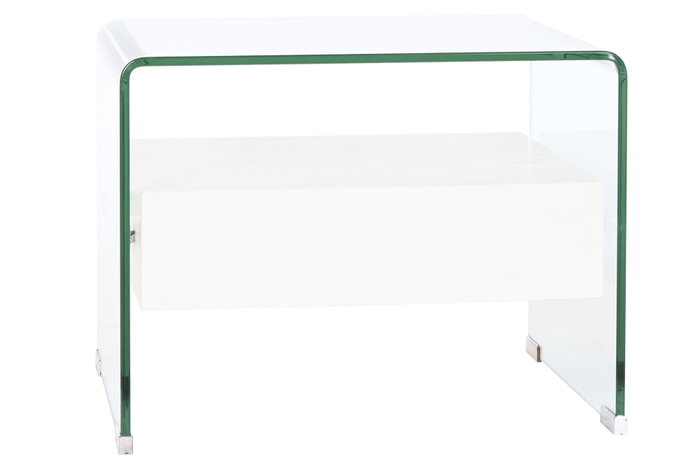 DKD Home Decor Mesita de Noche Moderno Blanco Transparente Cristal y MDF Glass 20 40 x 50 x 45.5 cm