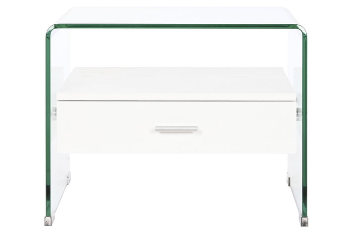 DKD Home Decor Mesita de Noche Moderno Blanco Transparente Cristal y MDF Glass 20 40 x 50 x 45.5 cm