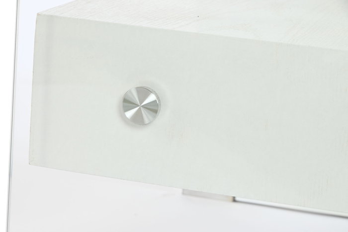 DKD Home Decor Mesita de Noche Moderno Blanco Transparente Cristal y MDF Glass 20 40 x 50 x 45.5 cm