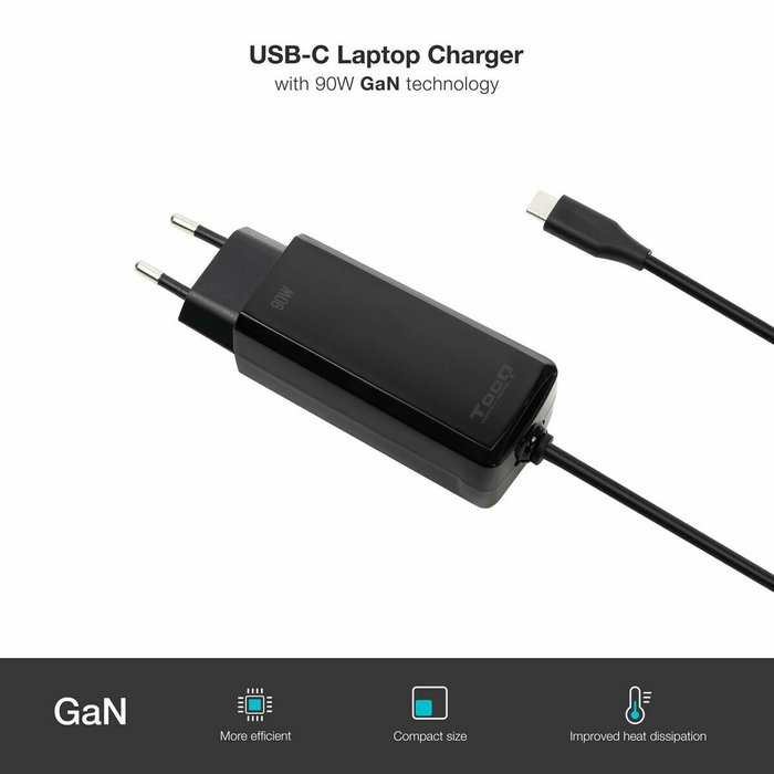 Tooq Cargador de Portátil GaN USB-C PD 90W Negro