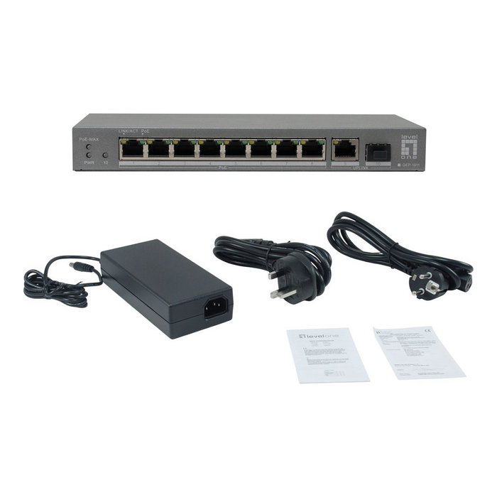 Level One PoE+Switch 8xGE PoE/1xGE/1xSFP 120W Level One PoE+Switch 8xGE PoE/1xGE/1xSFP 120W