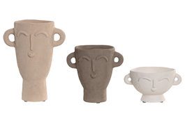 DKD Home Decor Set de 3 Jarrones de Gres Multicolor con Caras