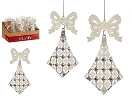 Krist+ Adorno para árbol de Navidad, Rombos y Lazo Nacar, 7.5 x 15.5 x 1 cm (Set de 48)