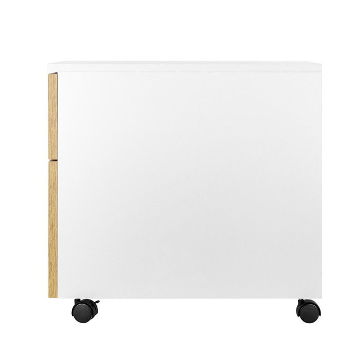 Phoenix - Cajonera de Oficina 2 Cajones, Gama Artisan, Combinación Blanco y Madera Natural, con Ruedas y Cajón con Llave, 40x54.5x44.2 cm (52 cm con ruedas)