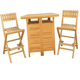 DKD Home Decor Set de Bar de Teca con 2 Taburetes (95x70x108 cm)