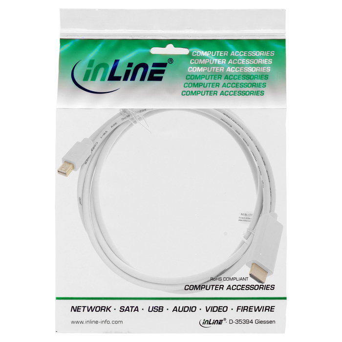 InLine Cable Adaptador Mini DisplayPort a HDMI 3m Blanco 17173I InLine Cable Adaptador Mini DisplayPort a HDMI 3m Blanco 17173I