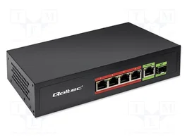 Qoltec Switch de red FAST Ethernet PoE 4x RJ45 PoE, 1x RJ45 Uplink, 1x SFP, 65W, 1000 Mb
