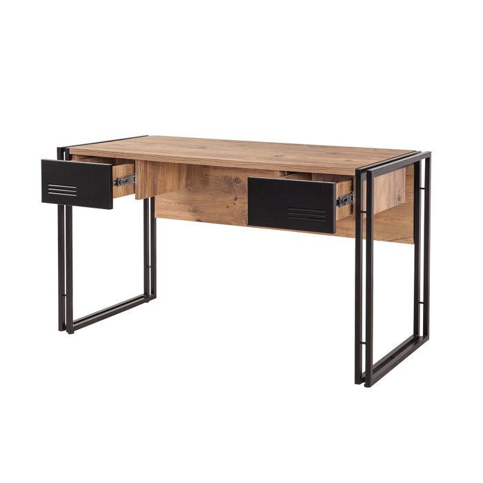 Hanah Home COSMO-TKM.10 Conjunto de Muebles para Sala de Estudio en Pino Atlántico y Negro con Tablero de Partículas Melaminado y Estructura Metálica