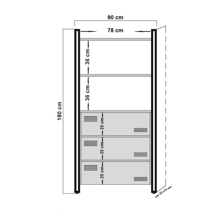 Hanah Home COSMO-TKM.10 Conjunto de Muebles para Sala de Estudio en Pino Atlántico y Negro con Tablero de Partículas Melaminado y Estructura Metálica
