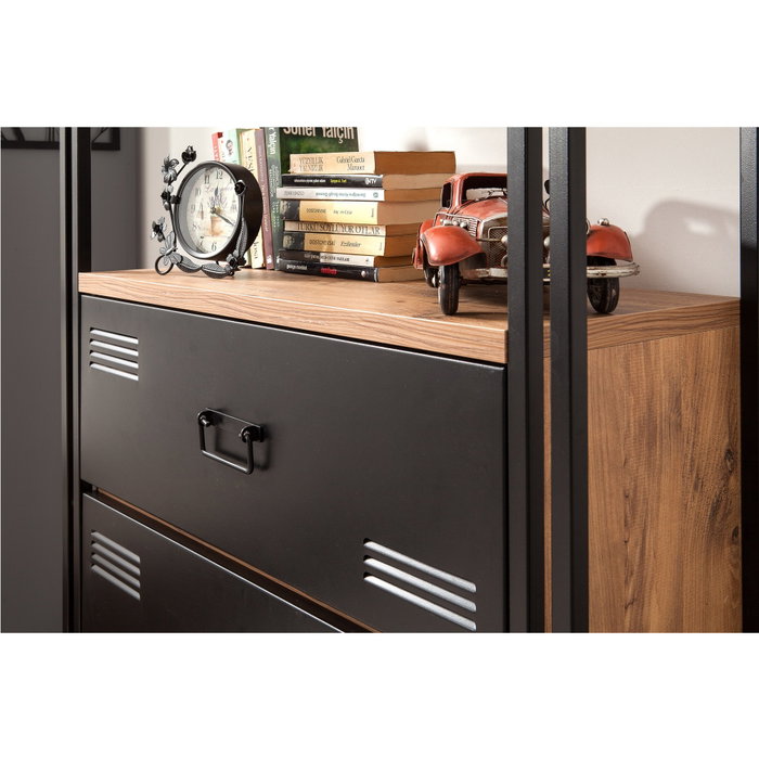 Hanah Home COSMO-TKM.10 Conjunto de Muebles para Sala de Estudio en Pino Atlántico y Negro con Tablero de Partículas Melaminado y Estructura Metálica