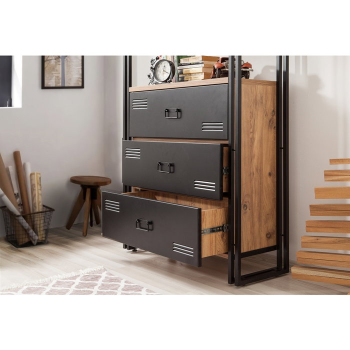 Hanah Home COSMO-TKM.10 Conjunto de Muebles para Sala de Estudio en Pino Atlántico y Negro con Tablero de Partículas Melaminado y Estructura Metálica