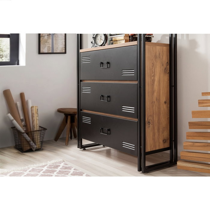 Hanah Home COSMO-TKM.10 Conjunto de Muebles para Sala de Estudio en Pino Atlántico y Negro con Tablero de Partículas Melaminado y Estructura Metálica