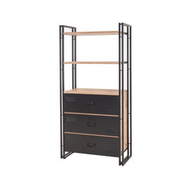 Hanah Home COSMO-TKM.10 Conjunto de Muebles para Sala de Estudio en Pino Atlántico y Negro con Tablero de Partículas Melaminado y Estructura Metálica