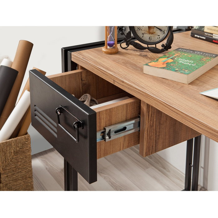 Hanah Home COSMO-TKM.10 Conjunto de Muebles para Sala de Estudio en Pino Atlántico y Negro con Tablero de Partículas Melaminado y Estructura Metálica