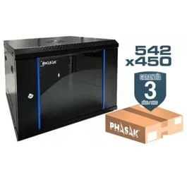 Phasak Rack mural 19'/12U Flat Pack Desmontado - PHO 2212D - Puerta de Vidrio Templado, Estructura Reforzada, Accesos Laterales Extraíbles