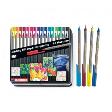 EDDING Rotuladores Fibra 55 Fineliner Estuche de Metal de 16 EDDING Rotuladores Fibra 55 Fineliner Estuche de Metal de 16