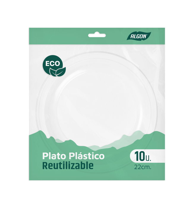 Algon Set de 10 Platos Rojos de Plástico Económico, 22 cm de Diámetro (18 Unidades)