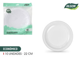 Algon Set de 10 Platos Rojos de Plástico Económico, 22 cm de Diámetro (18 Unidades)