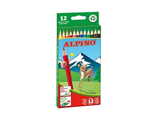 Alpino Estuche de 12 Lápices de Colores Largos Surtidos con Estuche de Cartón