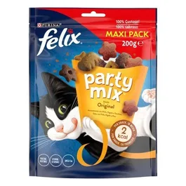 Purina Felix Party Mix Original Mix Maxipack, Snacks para Gato Sabor Pollo, Hígado y Pavo, 5x200g