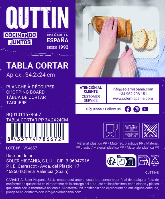 Quttin Tabla de Cortar PP 34.2 cm x 24 cm Blanca (20 Unidades)