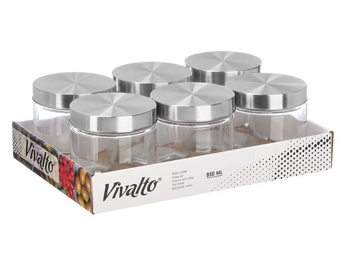 Vivalto Tarro de Vidrio con Tapa de Acero 850 ml - Dimensiones 11x12x11 cm (Set de 24)