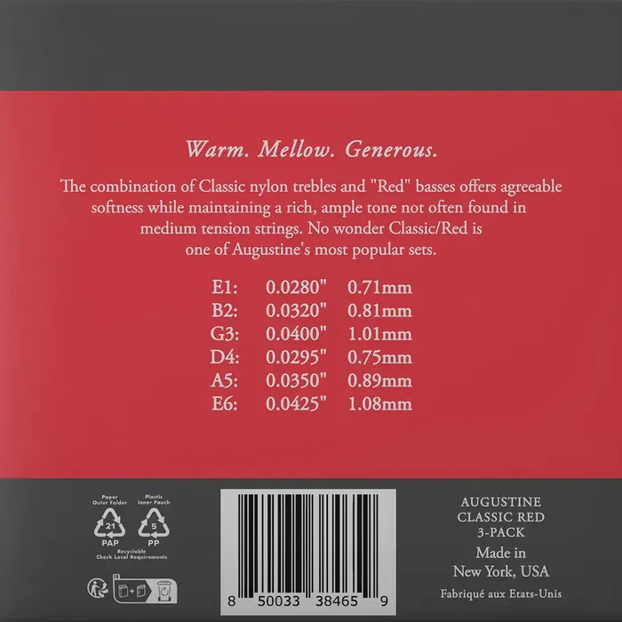 Augustine Pack 3 Cuerdas Guitarra Clásica Nylon - Tensión Normal