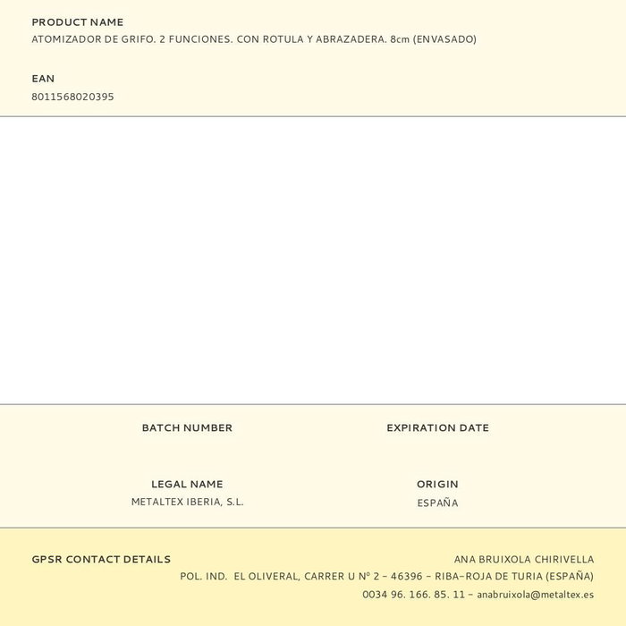 Metaltex Atomizador de Grifo 8cm Cromado Blanco 2 Funciones Chorro Ducha con Rotula y Abrazadera para Grifos sin Rosca Metaltex Atomizador de Grifo 8cm Cromado Blanco 2 Funciones Chorro Ducha con Rotula y Abrazadera para Grifos sin Rosca
