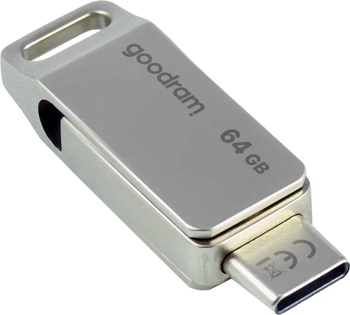 Goodram ODA3 Pendrive USB 64 GB Plata USB Type-A/Type-C 3.2 Gen 1 con Velocidad de Lectura 60 MB/s y Diseño Giratorio de Metal