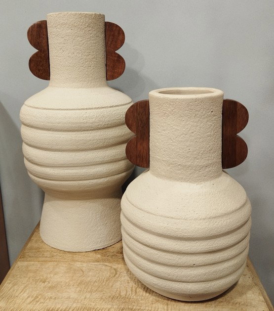 DKD Home Decor Jarrón Terracota Mango con Asas Crudo y Marrón