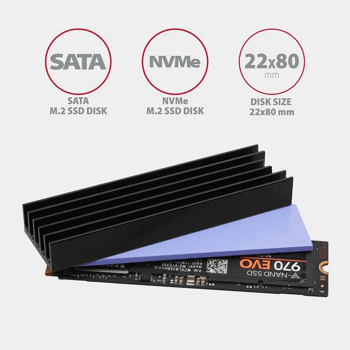 Axagon CLR-M2L10 Disipador de calor pasivo para M.2 SSD 2280, Negro