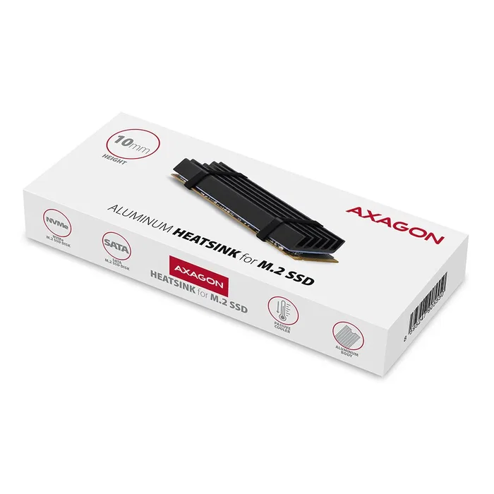 Axagon CLR-M2L10 Disipador de calor pasivo para M.2 SSD 2280, Negro