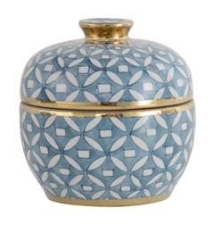 DKD Home Decor Tibor de Porcelana Azul y Dorado 15x15x15 cm