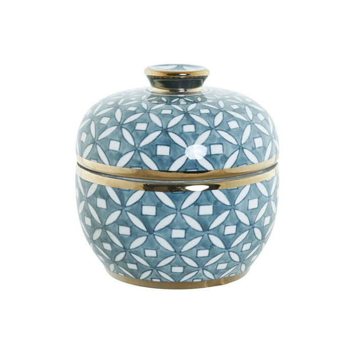 DKD Home Decor Tibor de Porcelana Azul y Dorado 15x15x15 cm