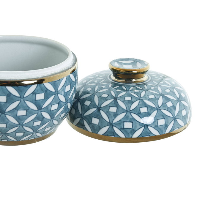 DKD Home Decor Tibor de Porcelana Azul y Dorado 15x15x15 cm