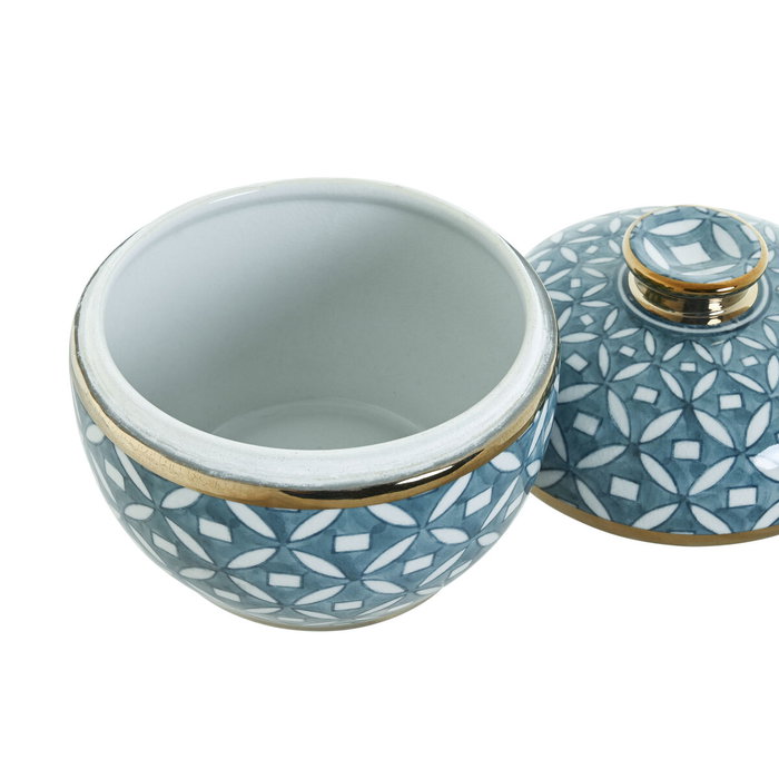 DKD Home Decor Tibor de Porcelana Azul y Dorado 15x15x15 cm
