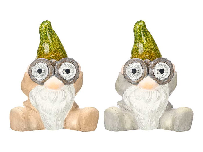 Ibergarden Figura Solar Gnomo de Jardín Surtido en Cerámica, Colores Varios, Dimensiones 18x21x13 cm (Set de 12)