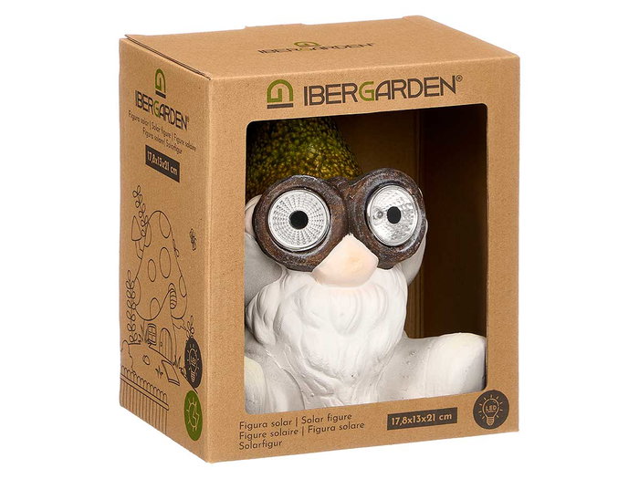 Ibergarden Figura Solar Gnomo de Jardín Surtido en Cerámica, Colores Varios, Dimensiones 18x21x13 cm (Set de 12)