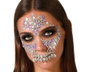 Joyas faciales adhesivas de calavera con detalles rojos y plateados