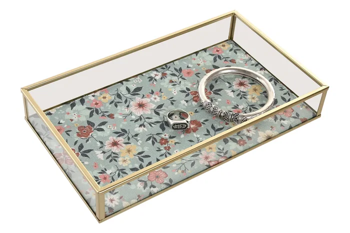 DKD Home Decor Bandeja de Cristal y Metal 24x14x4 cm (Pack de 2 Surtido) de Colores Beige y Verde