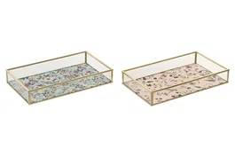 DKD Home Decor Bandeja de Cristal y Metal 24x14x4 cm (Pack de 2 Surtido) de Colores Beige y Verde