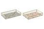 DKD Home Decor Bandeja de Cristal y Metal 24x14x4 cm (Pack de 2 Surtido) de Colores Beige y Verde