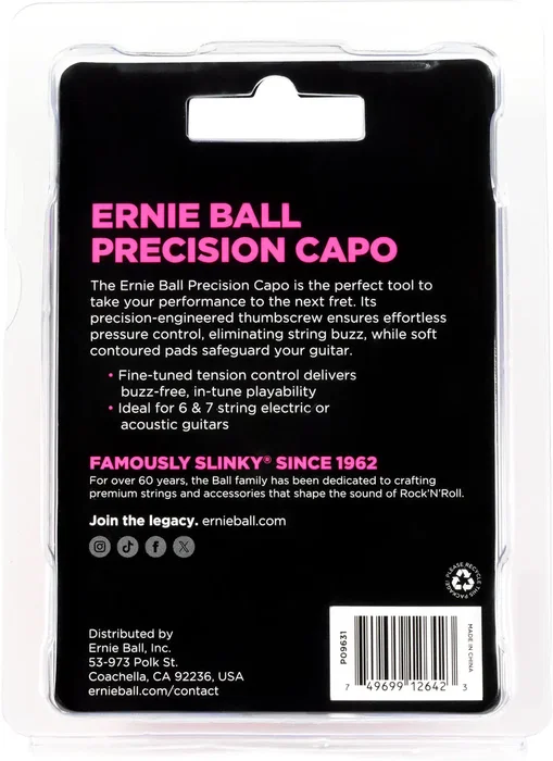 Ernieball Cejilla Precision Negra para Guitarra Acústica y Eléctrica