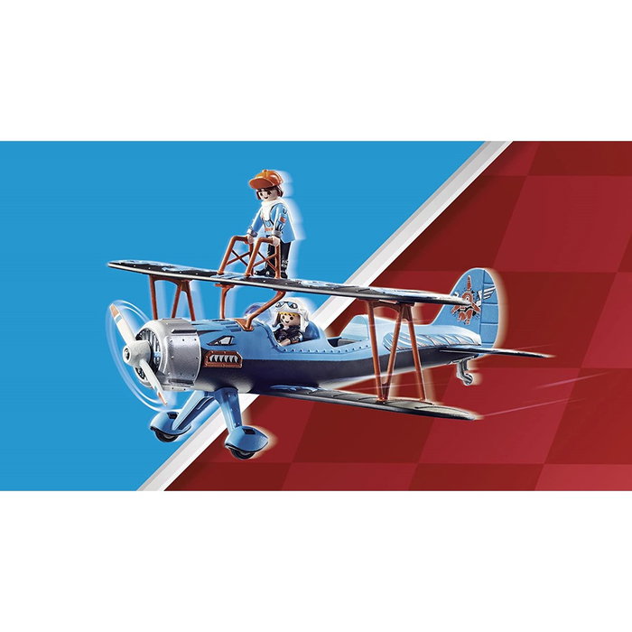 Playmobil Stuntshow Biplano Phoenix con 5 Sonidos de Motor, Accesorios de Vuelo y Figuras para Construir Pistas Emocionantes