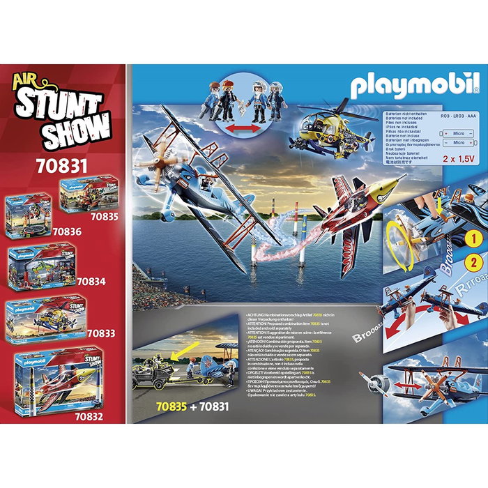 Playmobil Stuntshow Biplano Phoenix con 5 Sonidos de Motor, Accesorios de Vuelo y Figuras para Construir Pistas Emocionantes