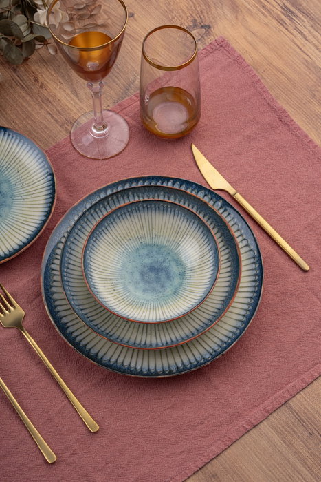 Hermia GBSATN24KY4R25015 Vajilla de Porcelana de 24 Piezas Apta para Lavavajillas y Microondas Elegante y Duradera para Uso Diario y Ocasiones Especiales